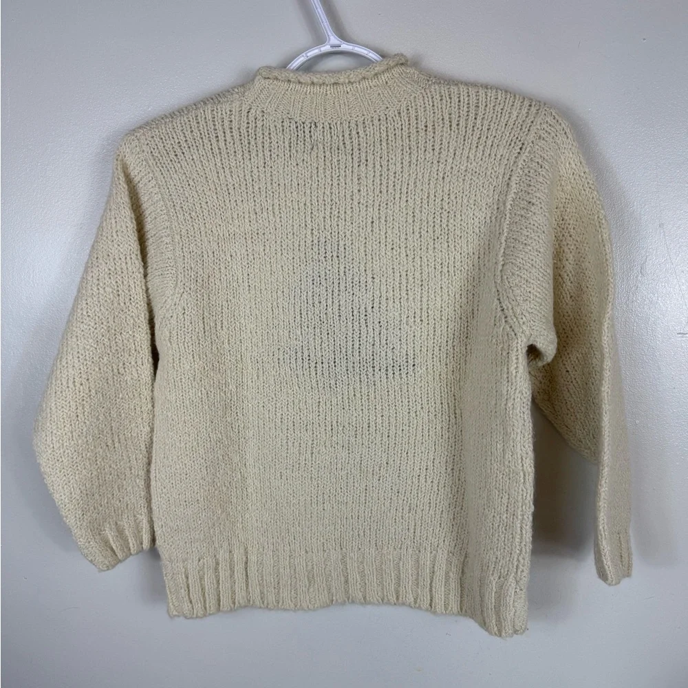 Gap Girls Sweater Wool Blend‎ Cream Green Crewneck Christmas Holiday Small NWT